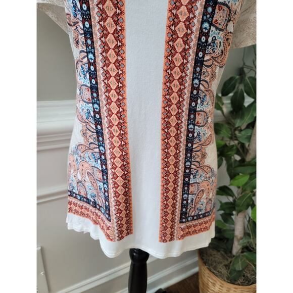 Cato Top Women's Size XL Multicolor Paisley Boho Print Short Sleeve Stretch - Picture 7 of 11